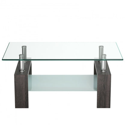 Rectangular Tempered Glass Coffee Table with Shelf