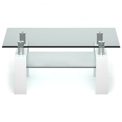 Rectangle Glass Coffee Table with Metal Legs for Living Room