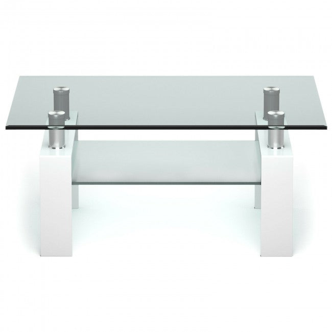 Rectangle Glass Coffee Table with Metal Legs for Living Room