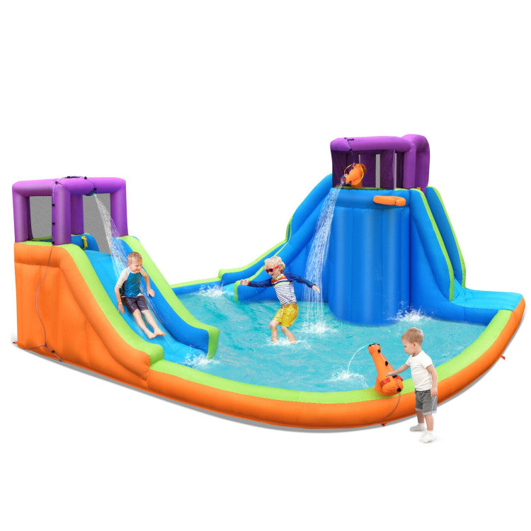 6-in-1 Inflatable Dual Water Slide Bounce House Without Blower