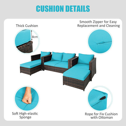 5 Pieces Patio Cushioned Rattan Furniture Set