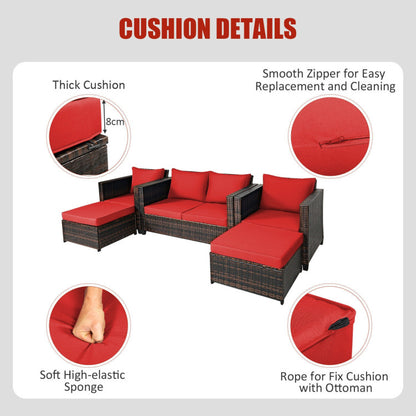 5 Pieces Patio Cushioned Rattan Furniture Set