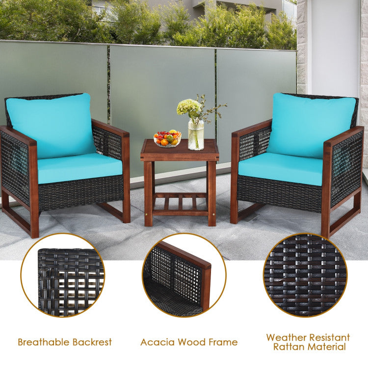 3-Piece Acacia Wood Patio Furniture Set with Coffee Table