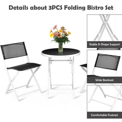 3-Piece Patio Folding Bistro Set for Balcony or Outdoor Space