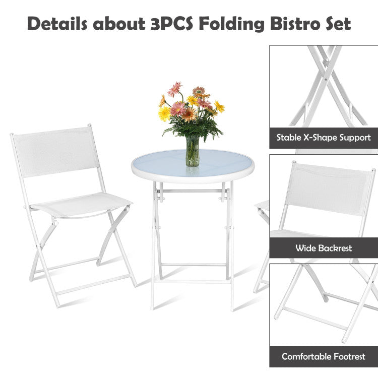 3-Piece Patio Folding Bistro Set for Balcony or Outdoor Space