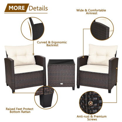 3-Piece Rattan Patio Furniture Set with Washable Cushion