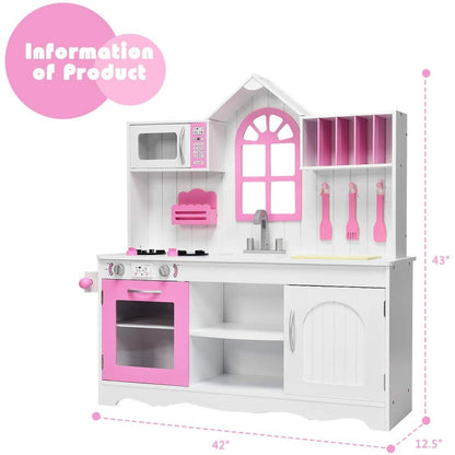 Costway Wood Toy Kitchen Kids Cooking Pretend Play Set