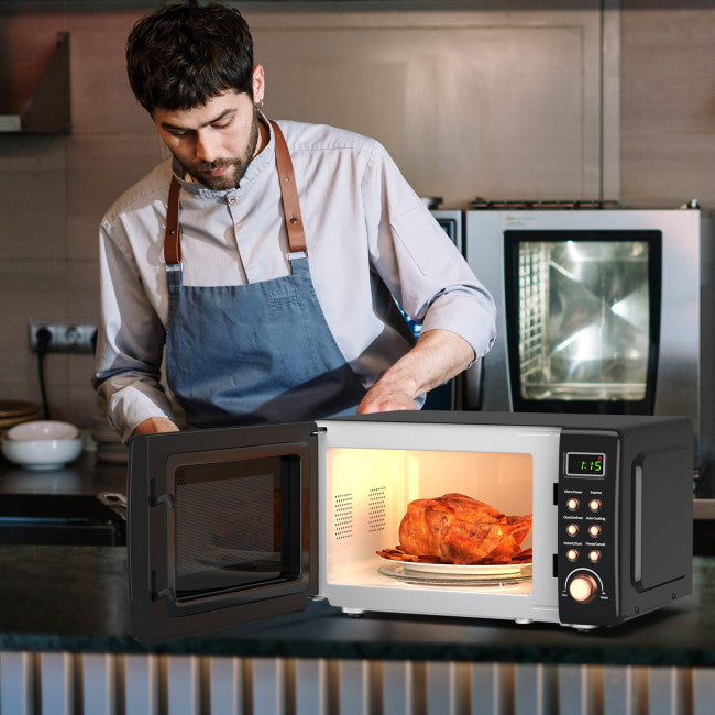 700W Retro Countertop Microwave Oven with 5 Micro Power and Auto Cooking Function