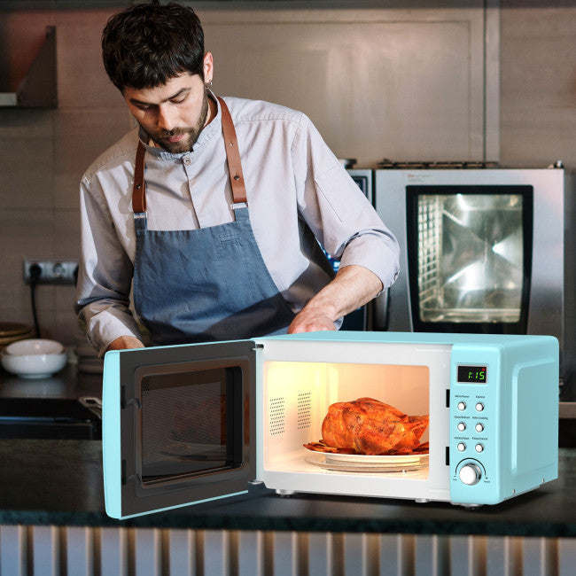 700W Retro Countertop Microwave Oven with 5 Micro Power and Auto Cooking Function