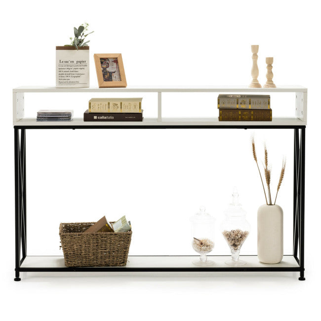 Console Table with Open Shelf and Storage Compartments Steel Frame