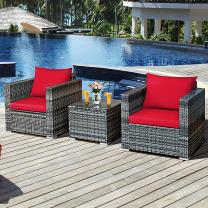 3-Piece Patio Rattan Furniture Bistro Sofa Set with Cushioned