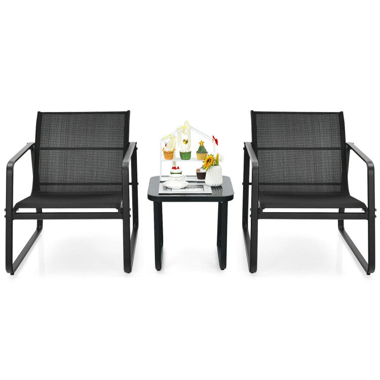 3-Piece Patio Bistro Furniture Set with Glass Top Table Garden Deck