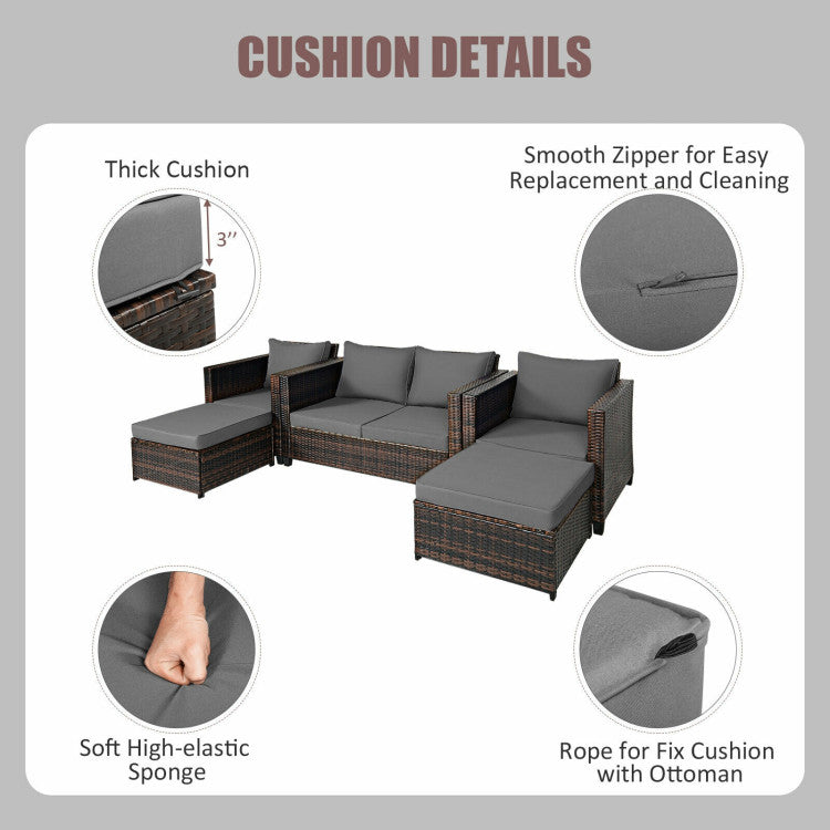 5 Pieces Patio Cushioned Rattan Furniture Set