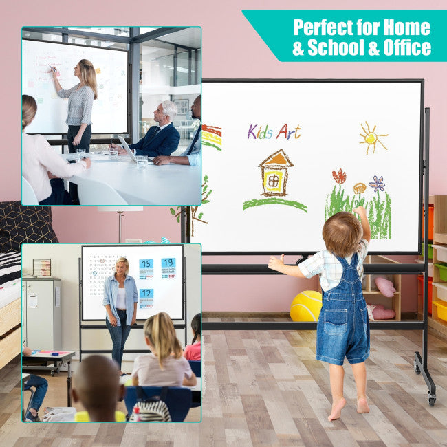 48 x 36 Inch Mobile Magnetic Double-Sided Reversible Whiteboard Height Adjust