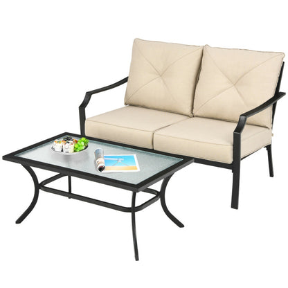 2-Piece Patio Cushioned Sofa with Coffee Table