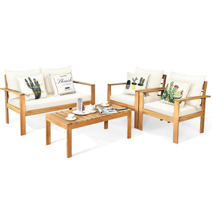 Outdoor 4-Piece Acacia Wood Chat Set with Water Resistant Cushions