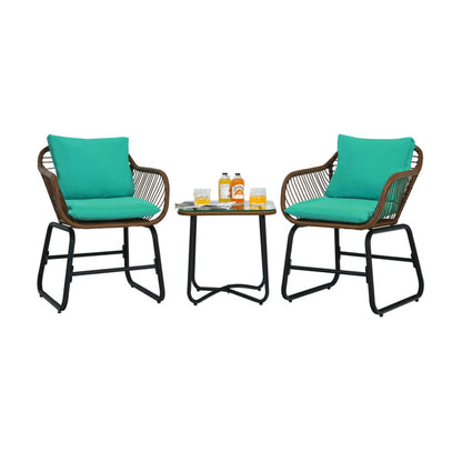 3-Piece Patio Rattan Bistro Set Cushioned Chair Glass Table Deck