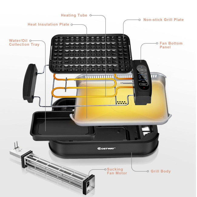 Smokeless Electric Portable BBQ Grill with Turbo Smoke Extractor