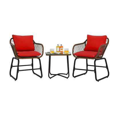 3-Piece Patio Rattan Bistro Set Cushioned Chair Glass Table Deck