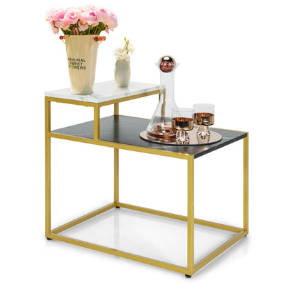 2 Tier End Side Table with Metal Frame and Storage Shelf for Living Room