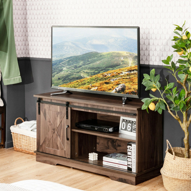 Sliding Barn Door TV Stand with Adjustable Shelf Cabinet