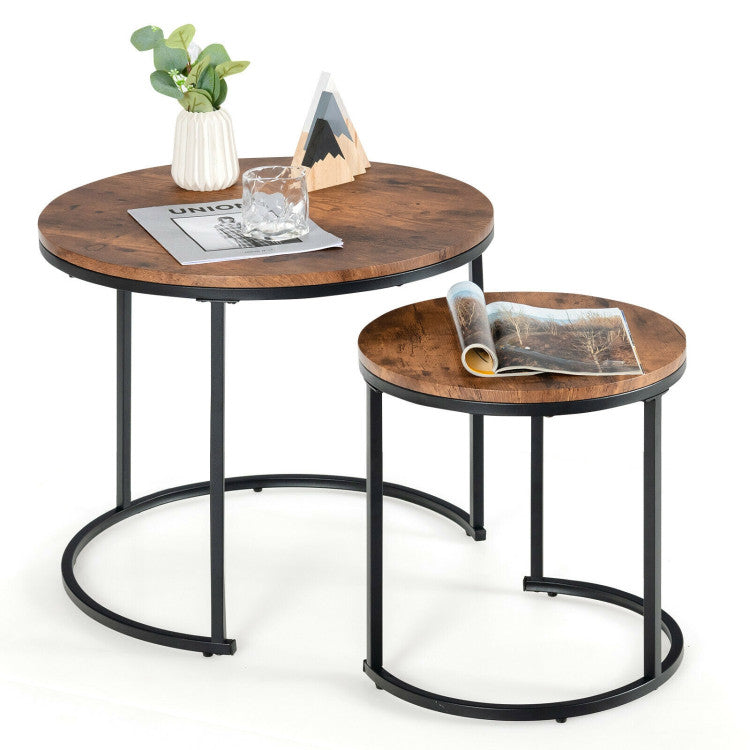 Set of 2 Modern Round Nesting Coffee Table for Balcony and Living Room