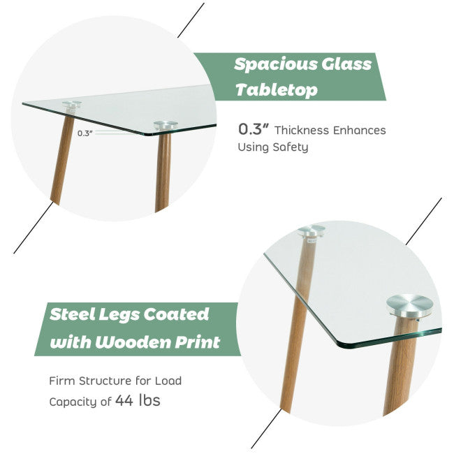 Modern Glass Rectangular Dining Table with Metal Legs