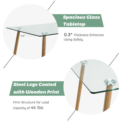 Modern Glass Rectangular Dining Table with Metal Legs