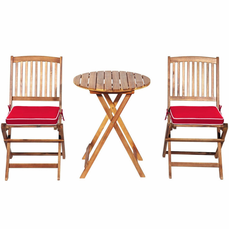 3-Piece Patio Folding Bistro Set with Padded Cushion and Round Coffee Table