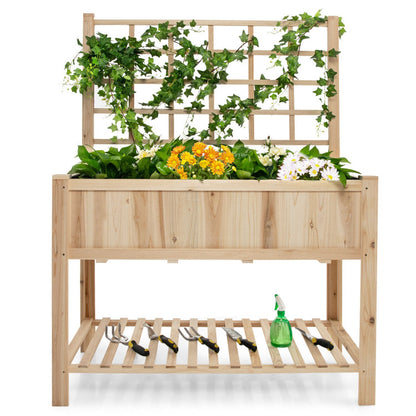 Costway Wooden Raised Garden Bed with Trellis