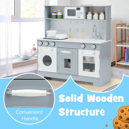 Costway Pretend Play Kitchen Wooden Toy Set for Kids with Realistic Light and Sound