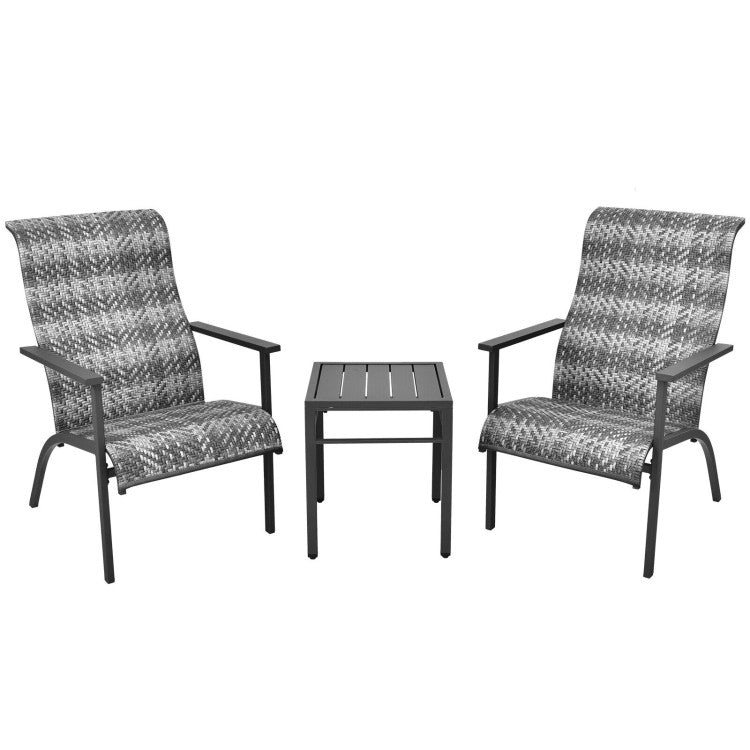 3-Piece Patio Rattan Bistro Set with High Backrest and Armrest