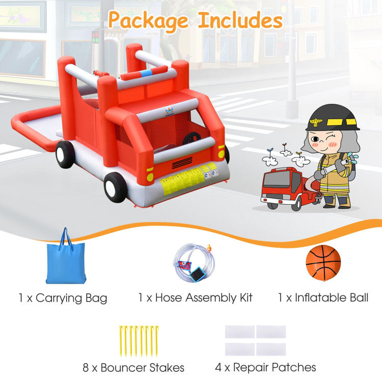 Fire Truck Themed Kids Inflatable Bounce House without Blower