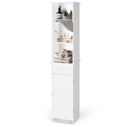 Bathroom Tall Freestanding Storage Cabinet with Open Shelves and Drawer