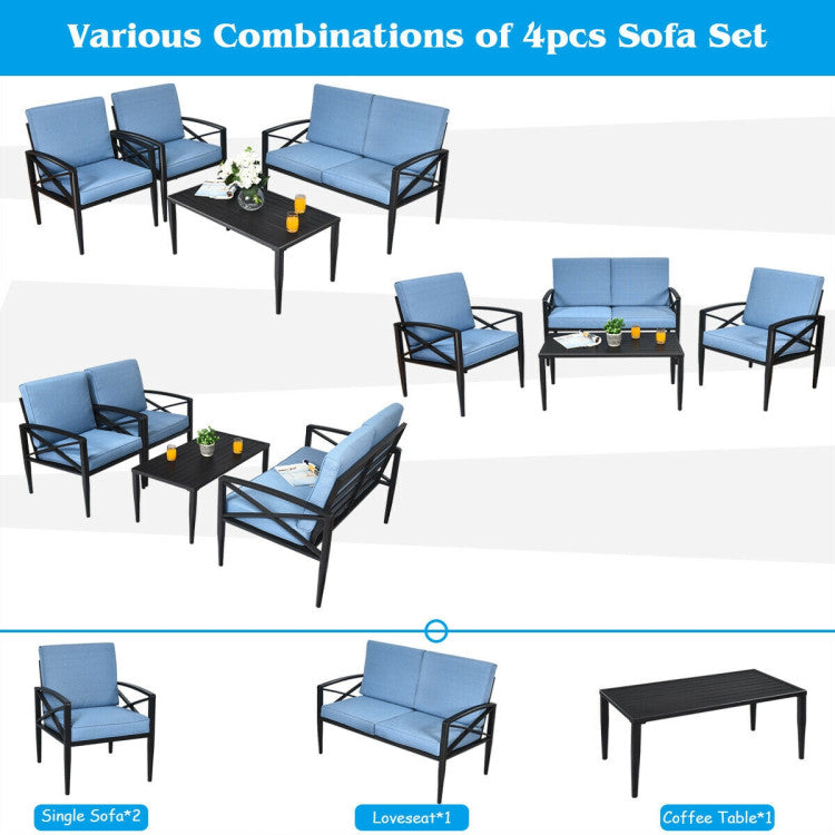 4-Piece Patio Furniture Set Aluminum Frame Cushioned Sofa