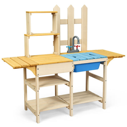 Costway Kid's Outdoor Wooden Pretend Cook Kitchen Playset Toy