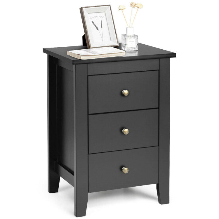 2 Pieces Nightstand End Beside Table with 3 Drawers