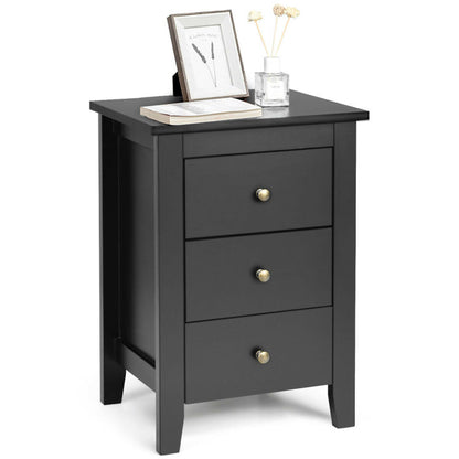 2 Pieces Nightstand End Beside Table with 3 Drawers