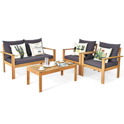 Outdoor 4-Piece Acacia Wood Chat Set with Water Resistant Cushions