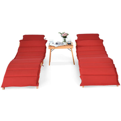 3-Piece Folding Patio Eucalyptus Wood Lounge Chair Set with Foldable Side Table