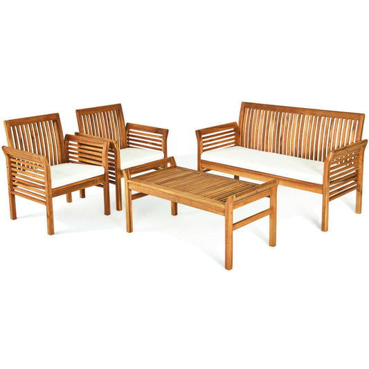 4-Piece Outdoor Acacia Wood Sofa Furniture Set