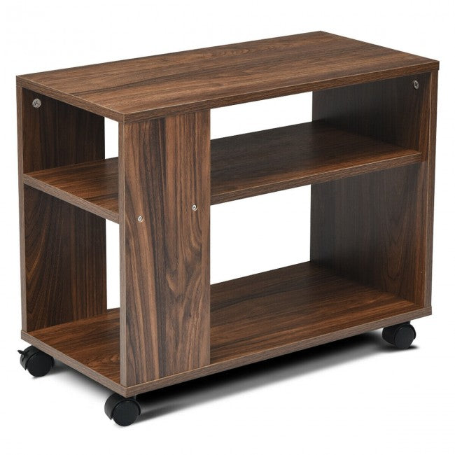 3-tier Side Table with Wheels & Large Storage Shelf