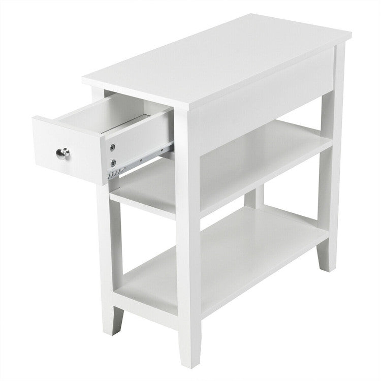 3-Tier End Table with Drawer slideway and Double Shelves