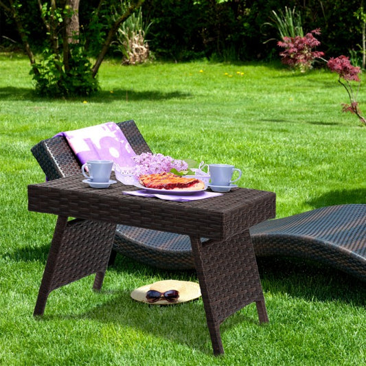 Folding PE Rattan Side Coffee Table Patio Garden Furniture