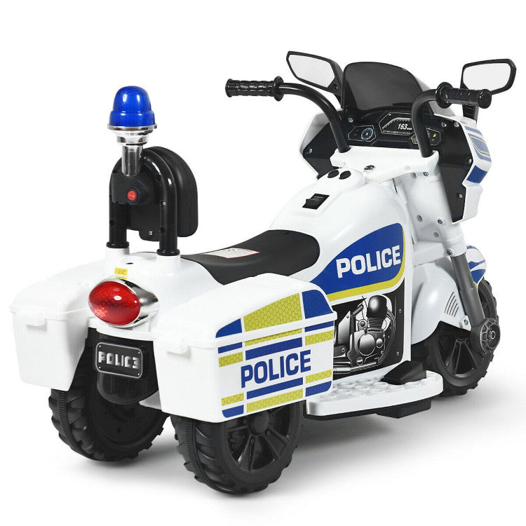 Costway 6V 3-Wheel Kids Police Ride On Motorcycle with Backrest