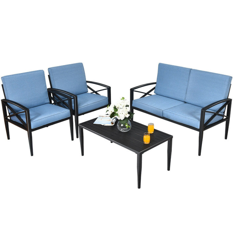 4-Piece Patio Furniture Set Aluminum Frame Cushioned Sofa