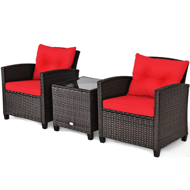 3-Piece Rattan Patio Furniture Set with Washable Cushion