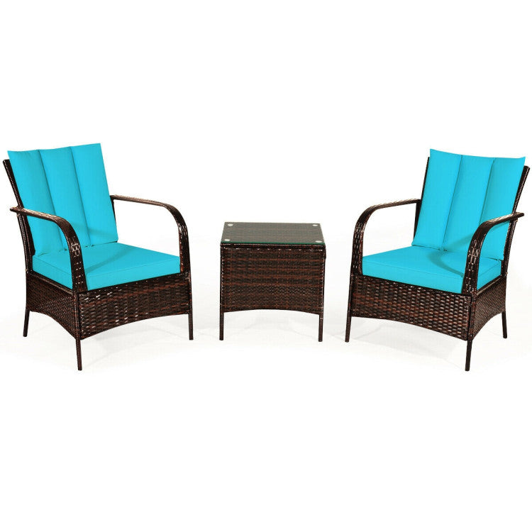 3 Pieces Patio Conversation Rattan Furniture Set