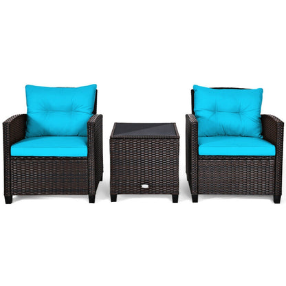 3-Piece Rattan Patio Furniture Set with Washable Cushion