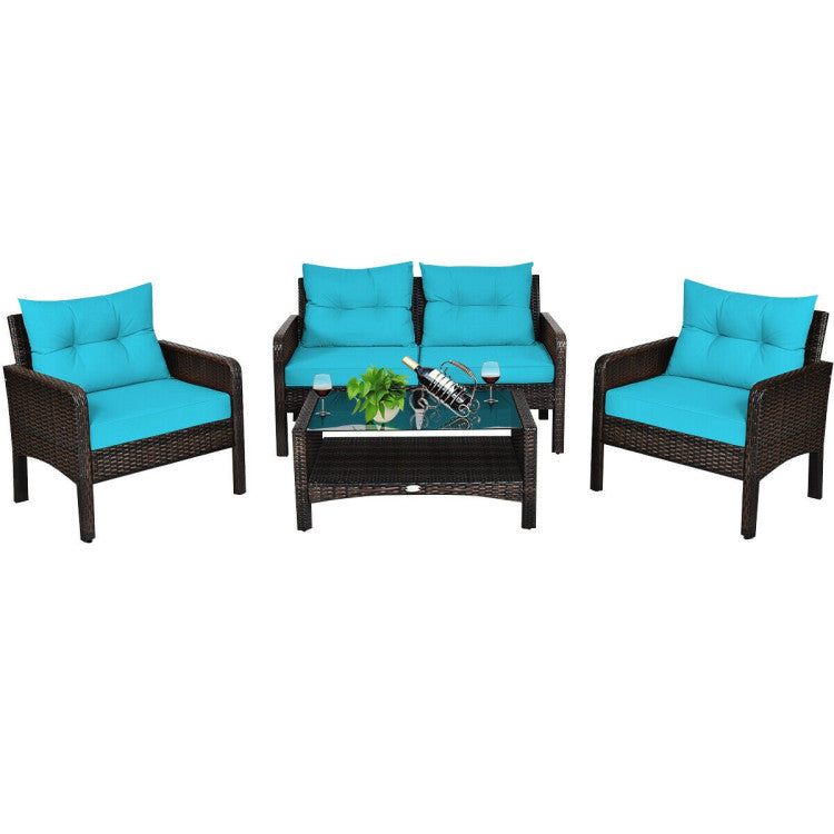 4 Pieces Patio Rattan Free Combination Sofa Set with Cushion and Coffee Table